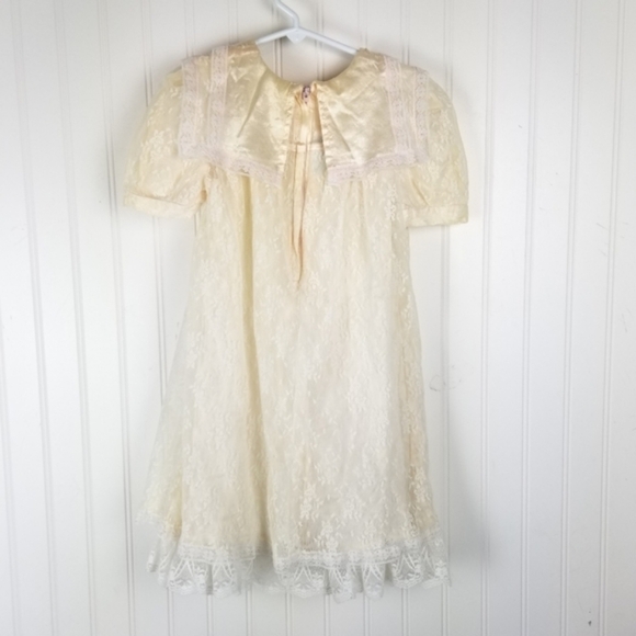 Gunne Sax Jessica McClintock Vintage Lace Over Satin Short Sleeve Dress Girls 4 - Picture 3 of 10